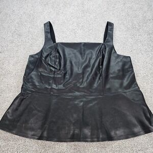 Bar III Black Faux Leather Peplum Square Neck Tank Top Women's Plus Size 4X NWOT